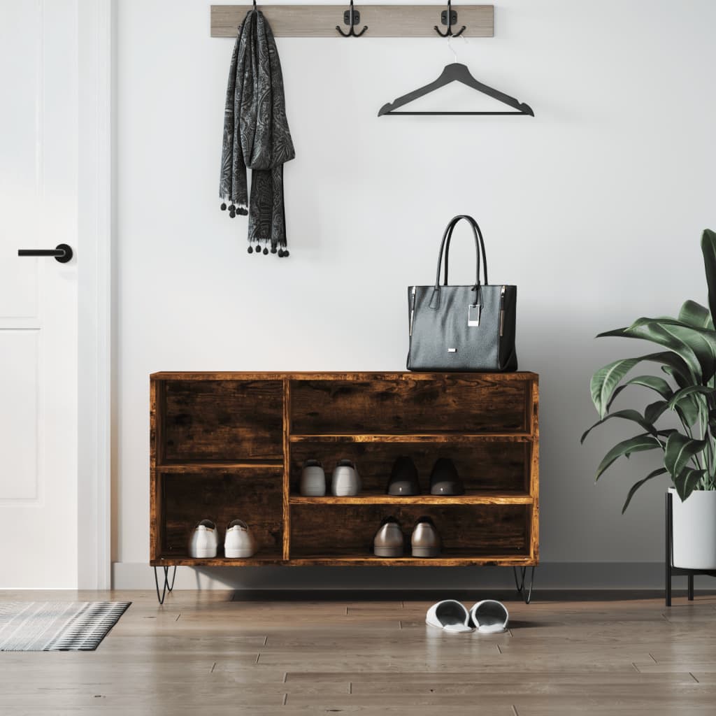 skoskab 102x36x60 cm konstrueret træ røget egetræsfarve