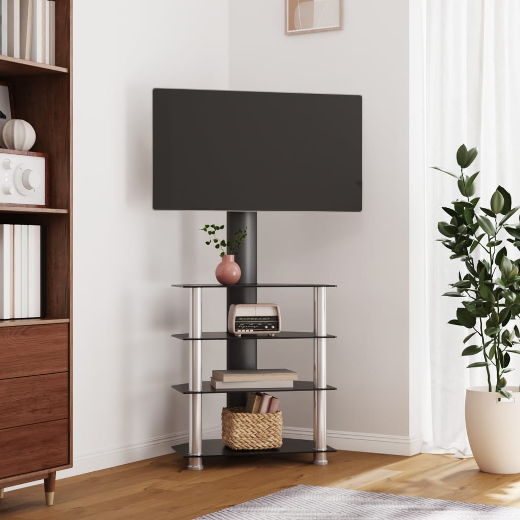 tv-stativ til hjørne 4 hylder til 32"-70" sort og sølvfarvet