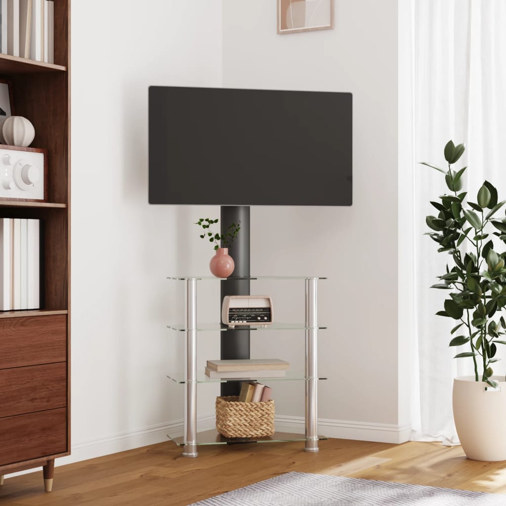 tv-stativ til hjørne 4 hylder til 32"-70" sort og sølvfarvet