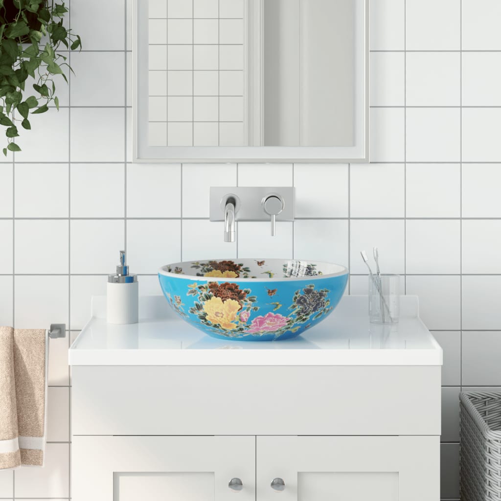 håndvask til bordplade Φ41x14 cm rund keramik flerfarvet