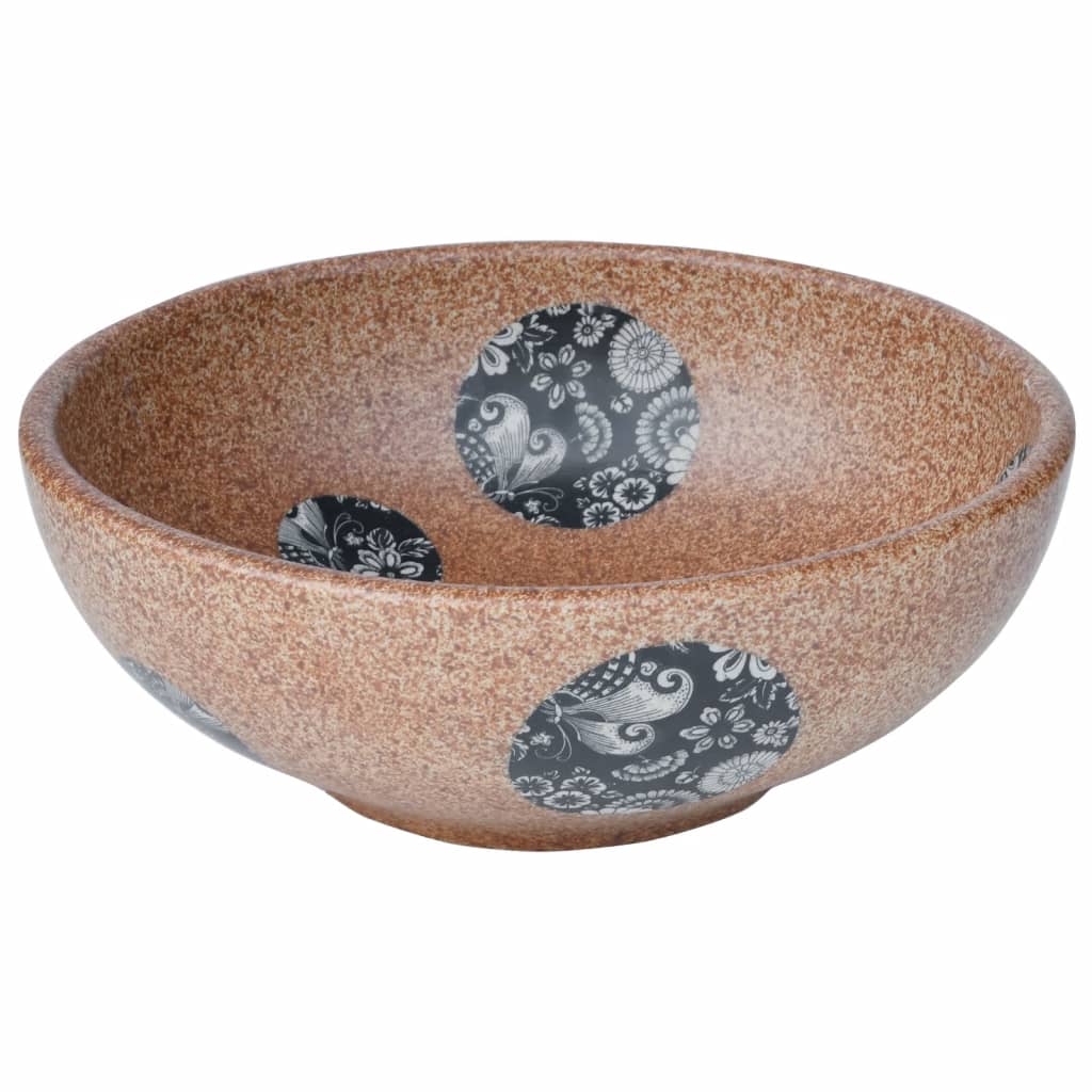 håndvask til bordplade Φ41x14 cm rund keramik brun og blå