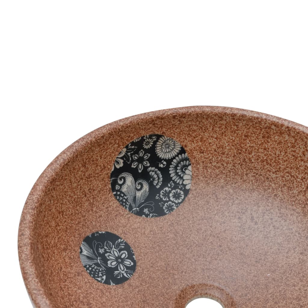 håndvask til bordplade Φ41x14 cm rund keramik brun og blå