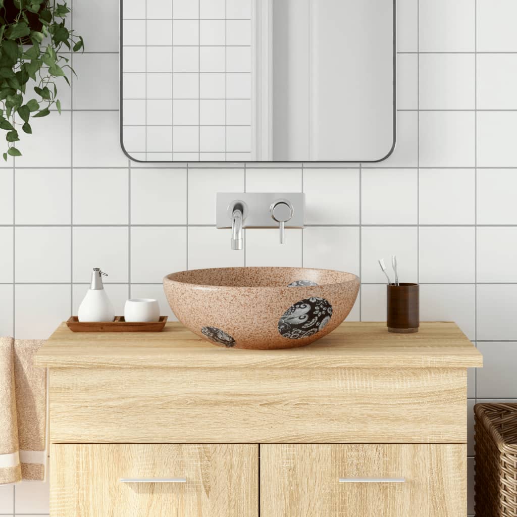håndvask til bordplade Φ41x14 cm rund keramik brun og blå
