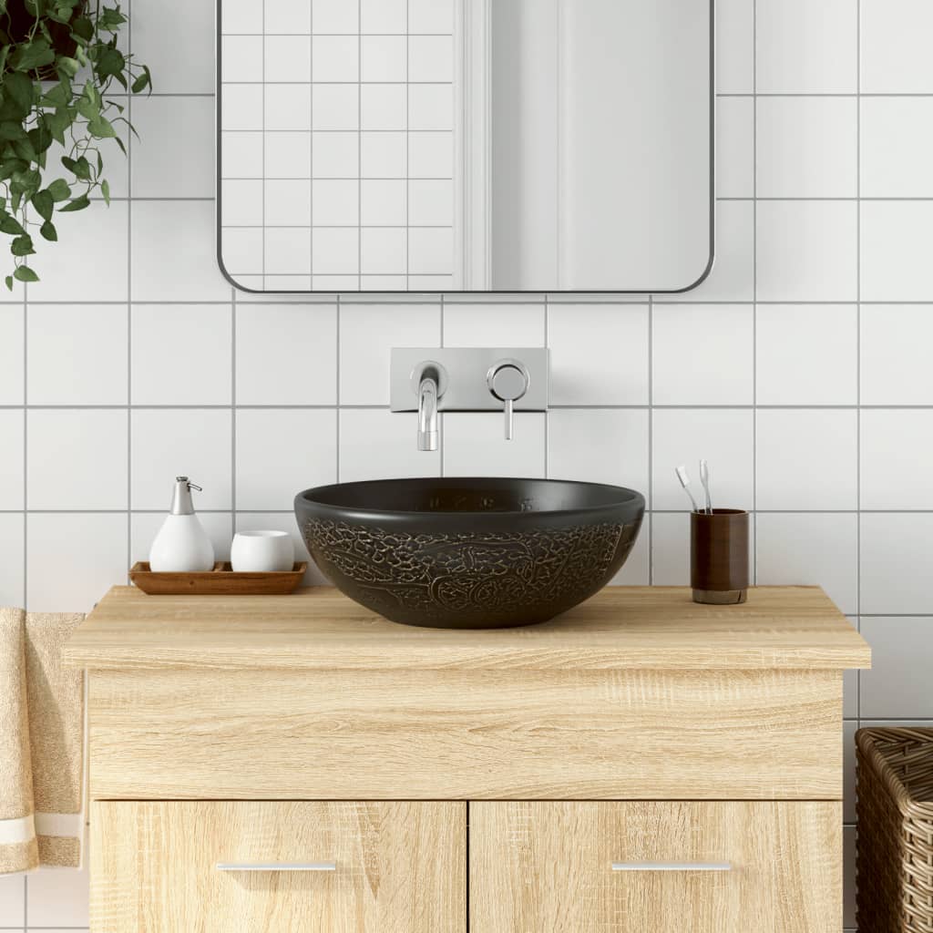 håndvask til bordplade Φ41x14 cm rund keramik sort