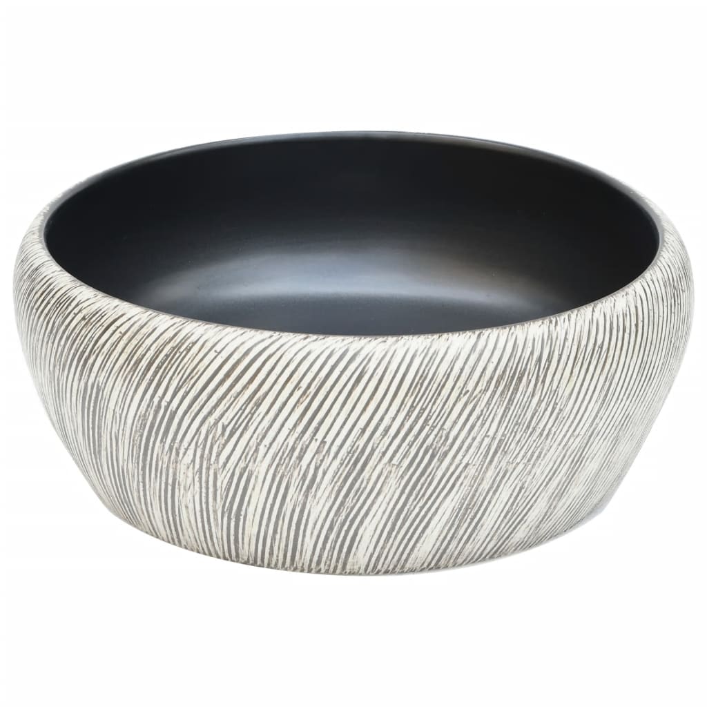 håndvask til bordplade Φ41x14 cm rund keramik sort og grå