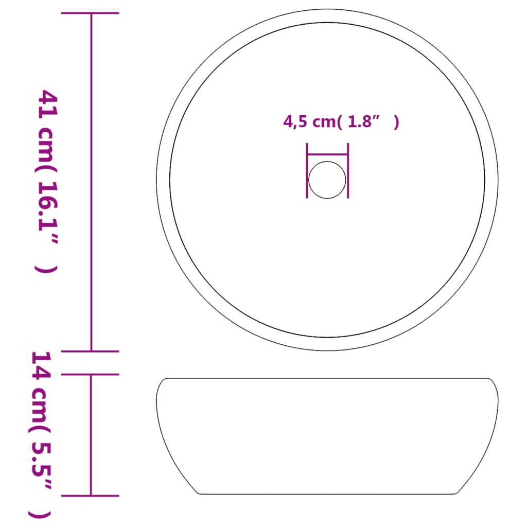 håndvask til bordplade Φ41x14 cm rund keramik sort og grå
