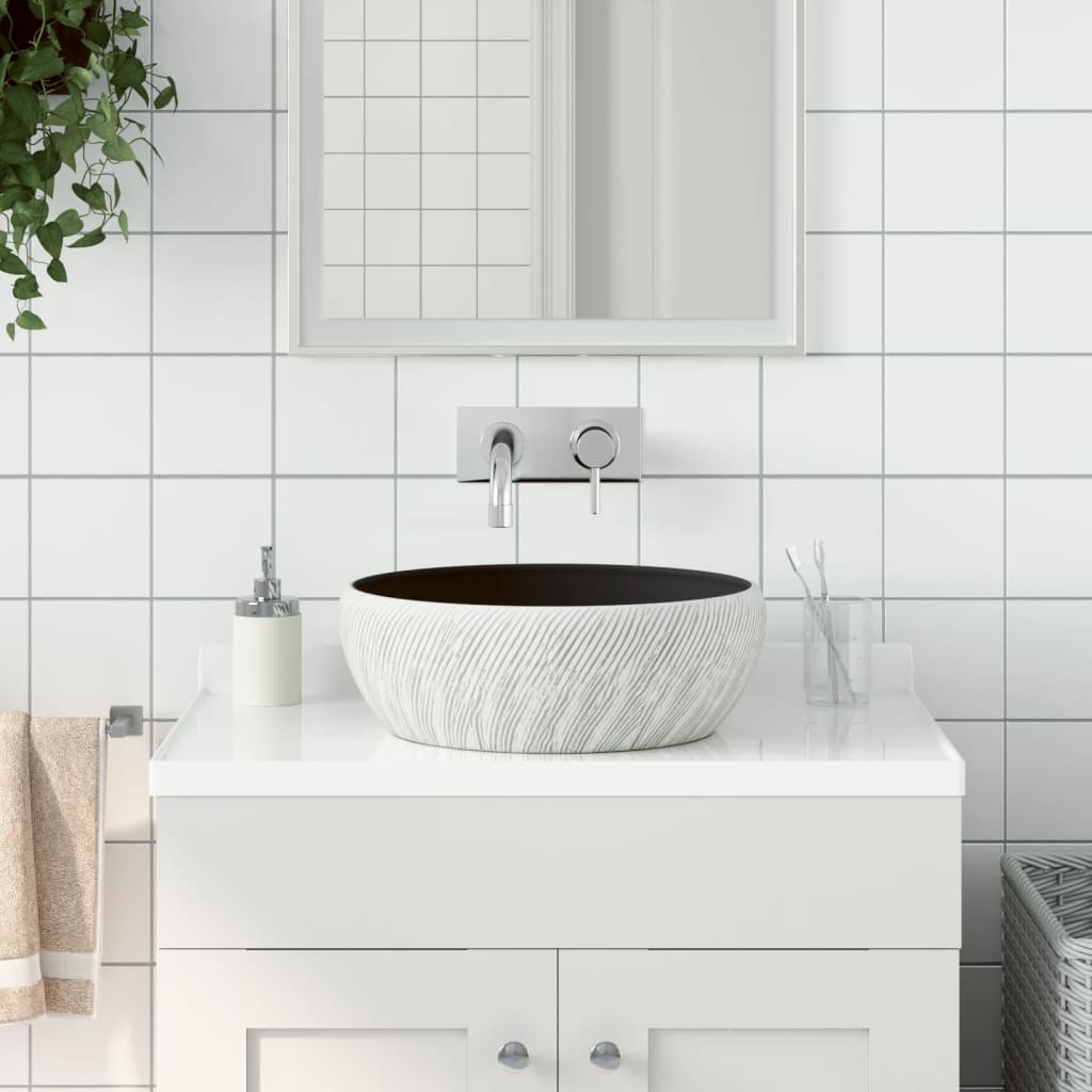 håndvask til bordplade Φ41x14 cm rund keramik sort og grå