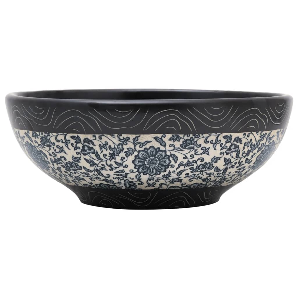 håndvask til bordplade Φ41x14 cm rund keramik sort og blå