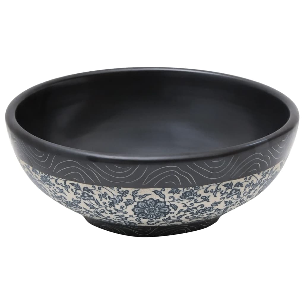håndvask til bordplade Φ41x14 cm rund keramik sort og blå