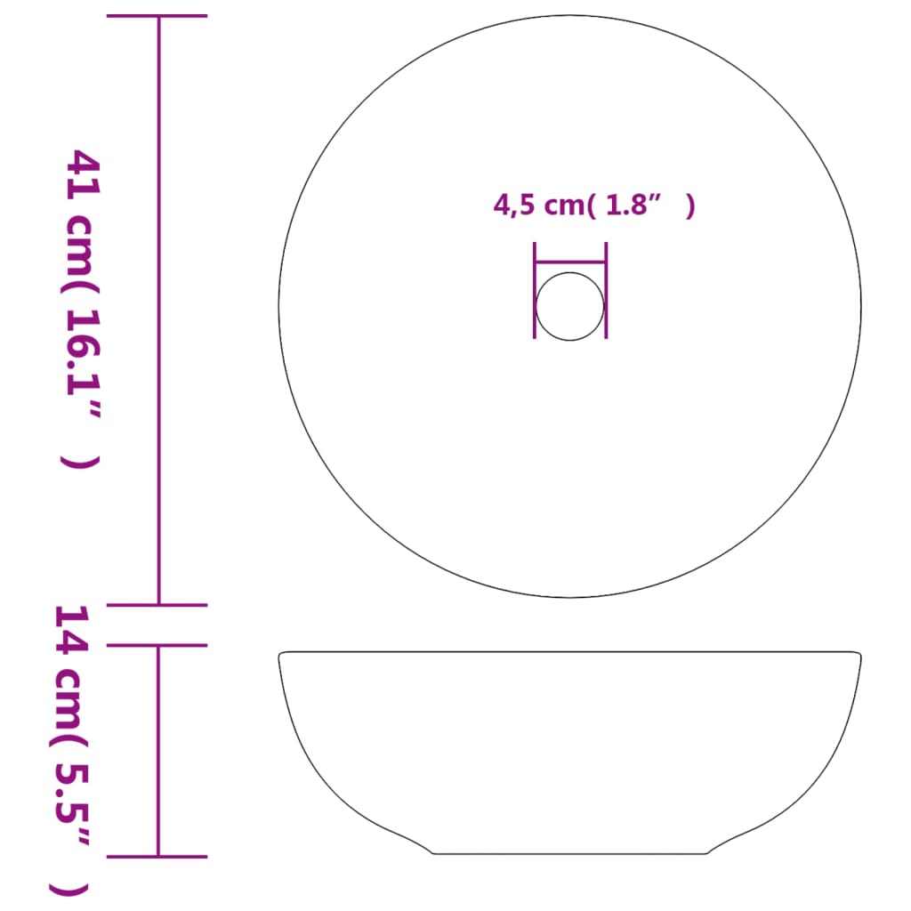 håndvask til bordplade Φ41x14 cm rund keramik sort og blå
