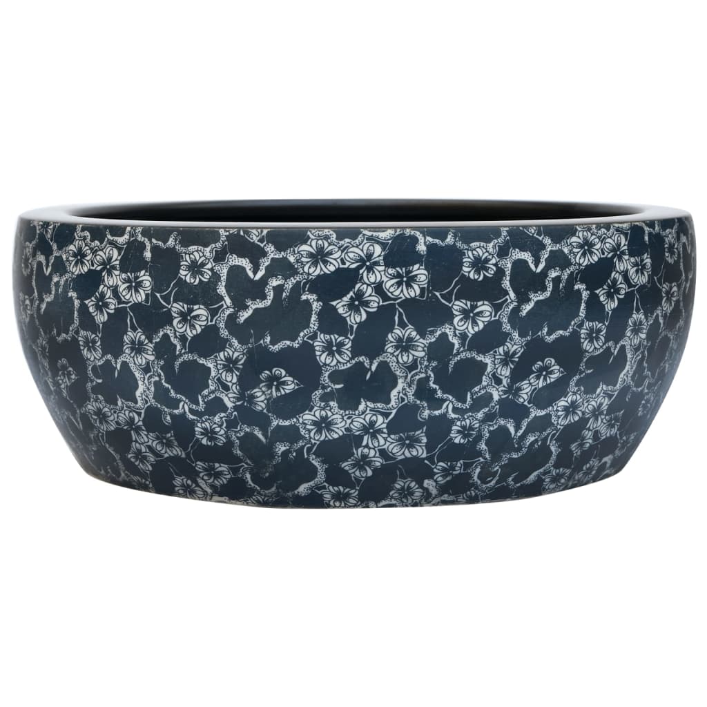 håndvask til bordplade Φ41x14 cm rund keramik sort og blå