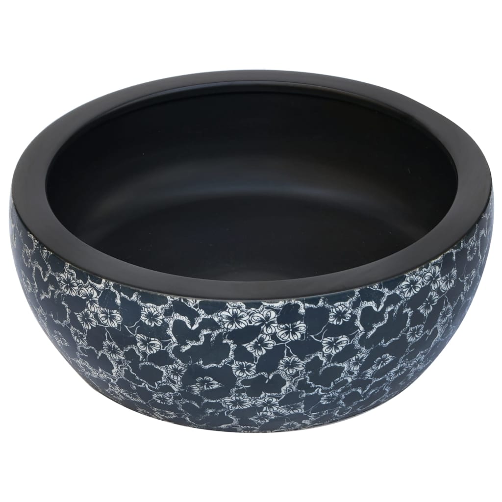 håndvask til bordplade Φ41x14 cm rund keramik sort og blå