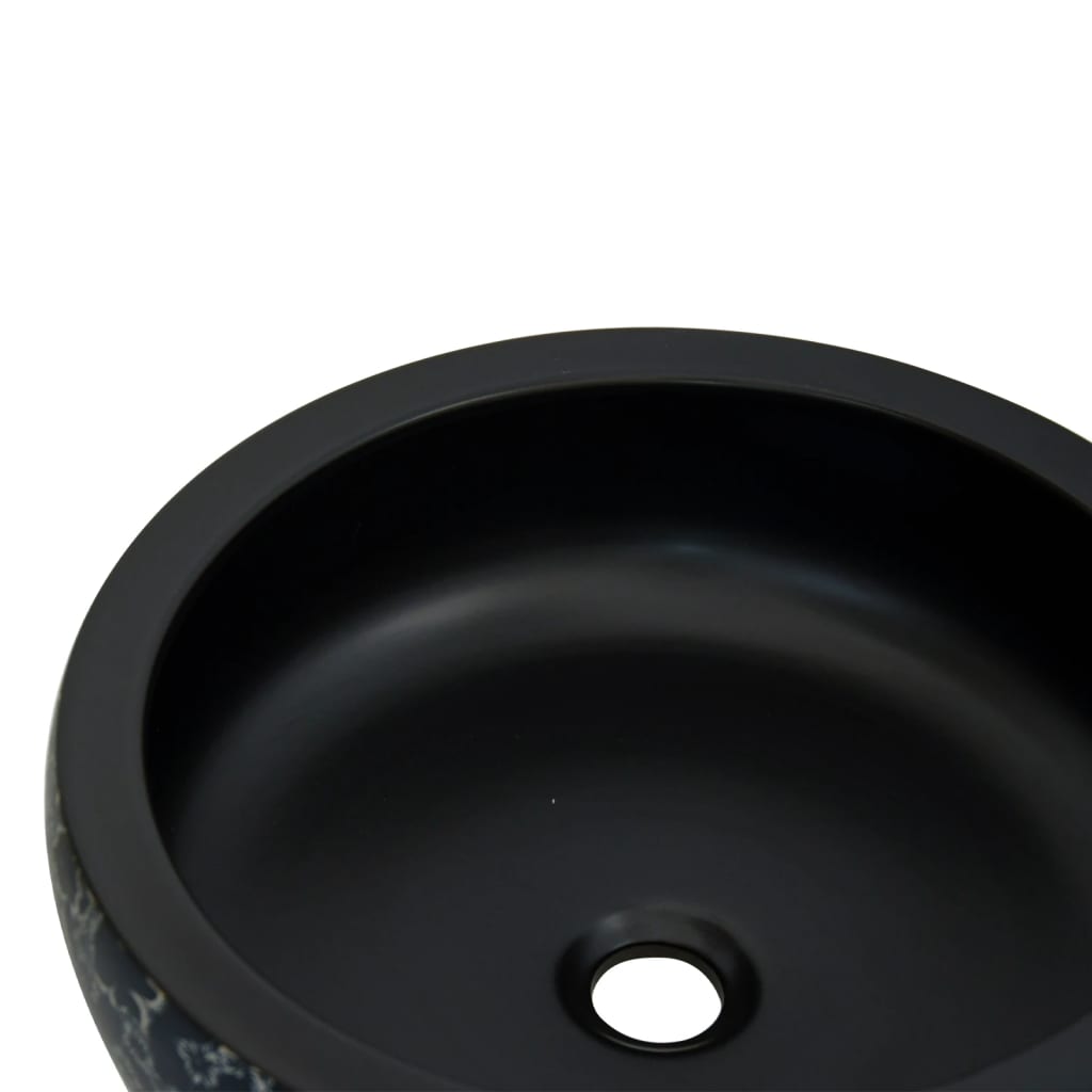 håndvask til bordplade Φ41x14 cm rund keramik sort og blå