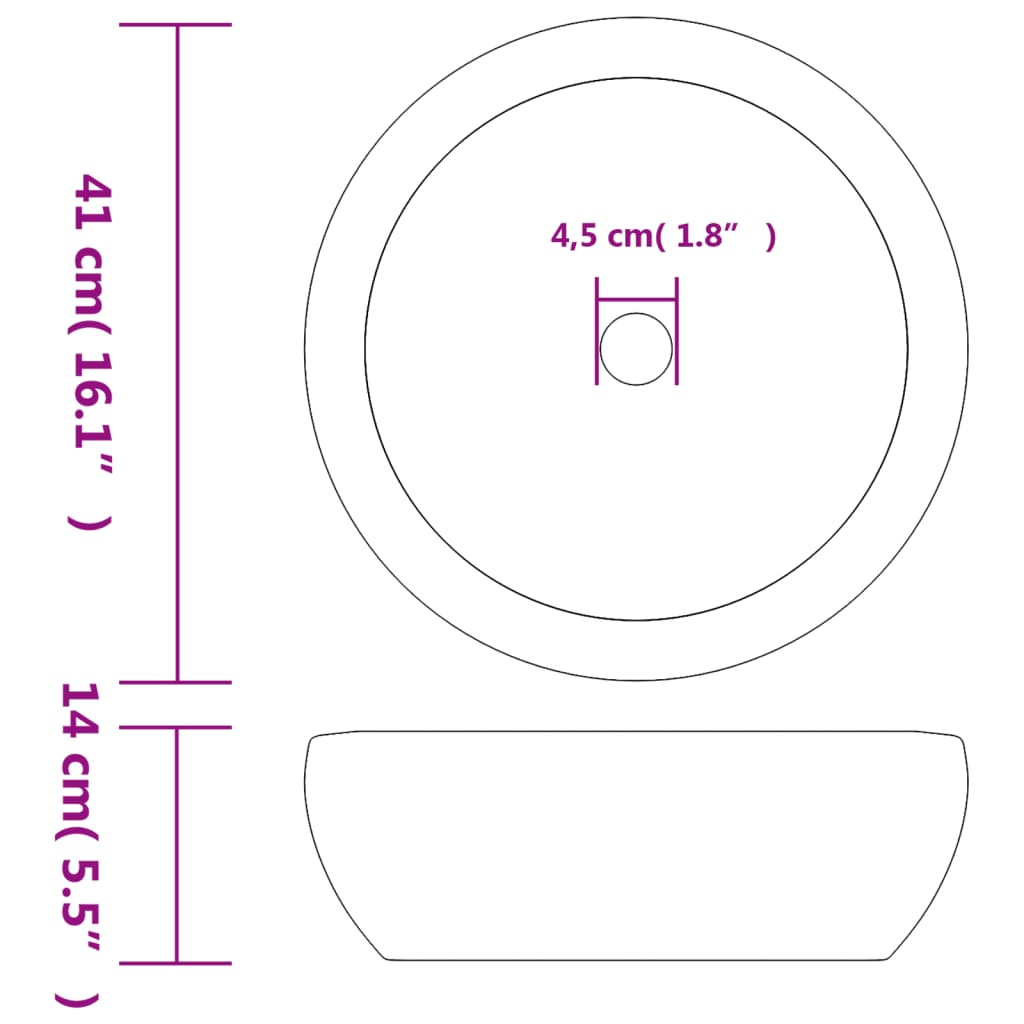 håndvask til bordplade Φ41x14 cm rund keramik sort og blå