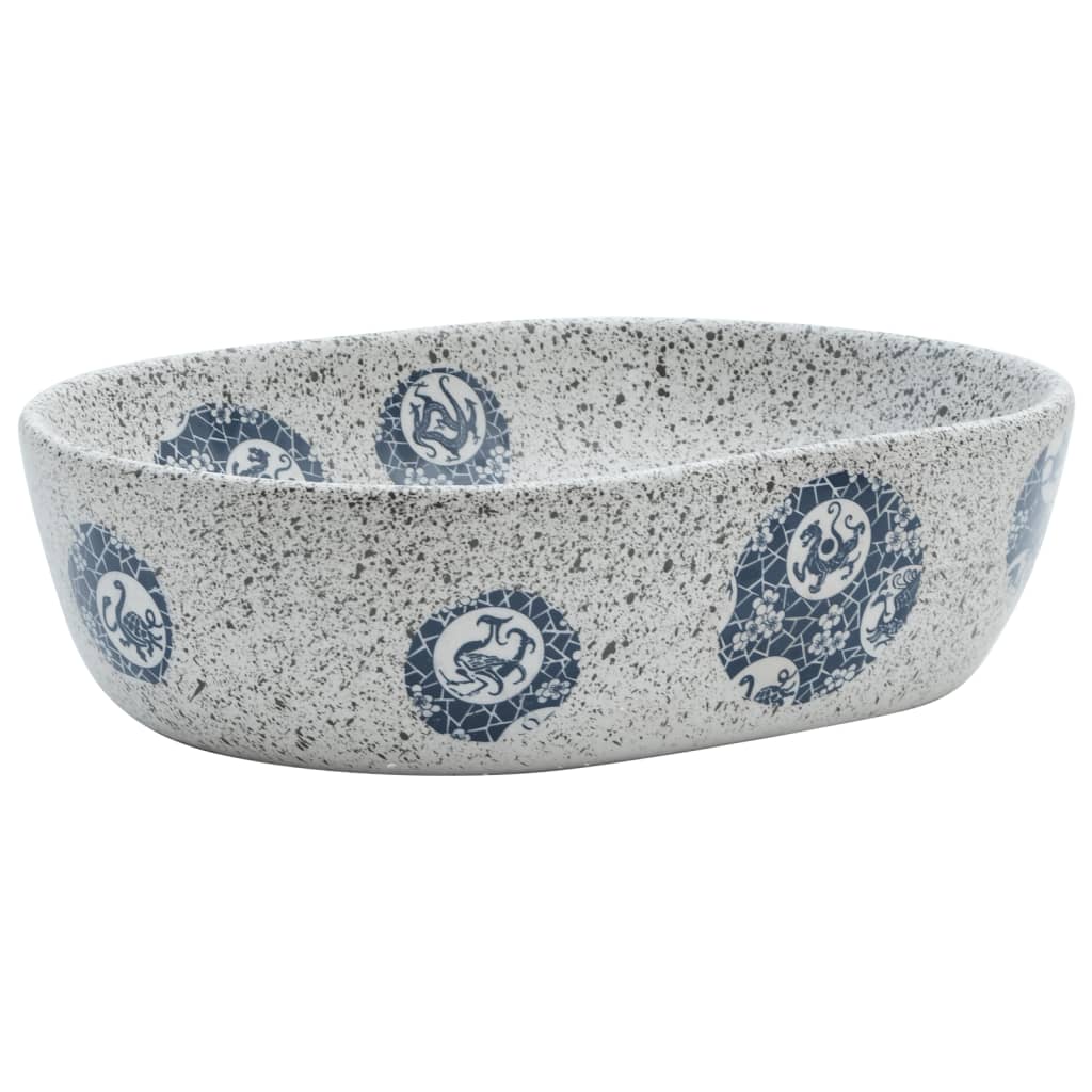 håndvask til bordplade 47x33x13 cm oval keramik grå og blå