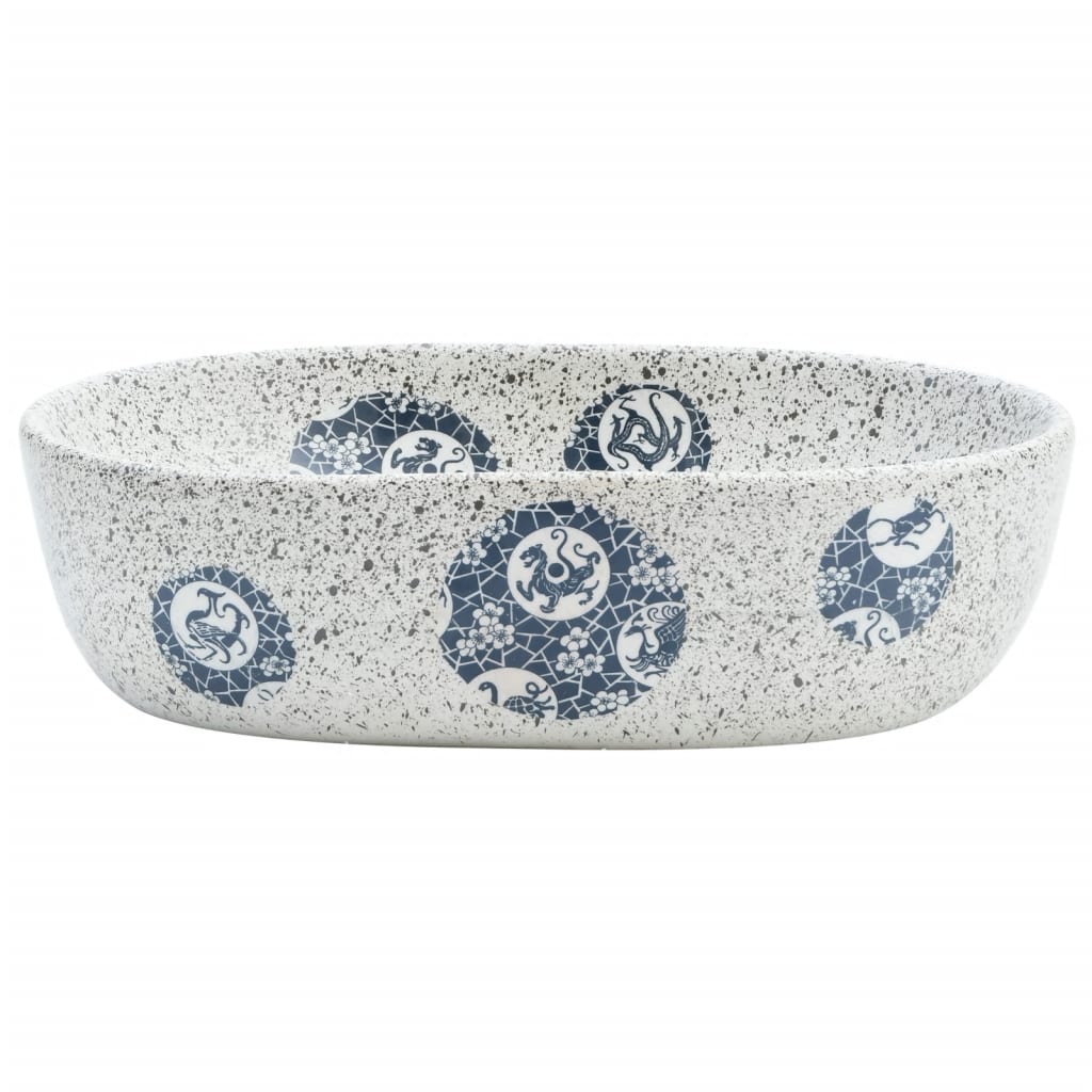 håndvask til bordplade 47x33x13 cm oval keramik grå og blå