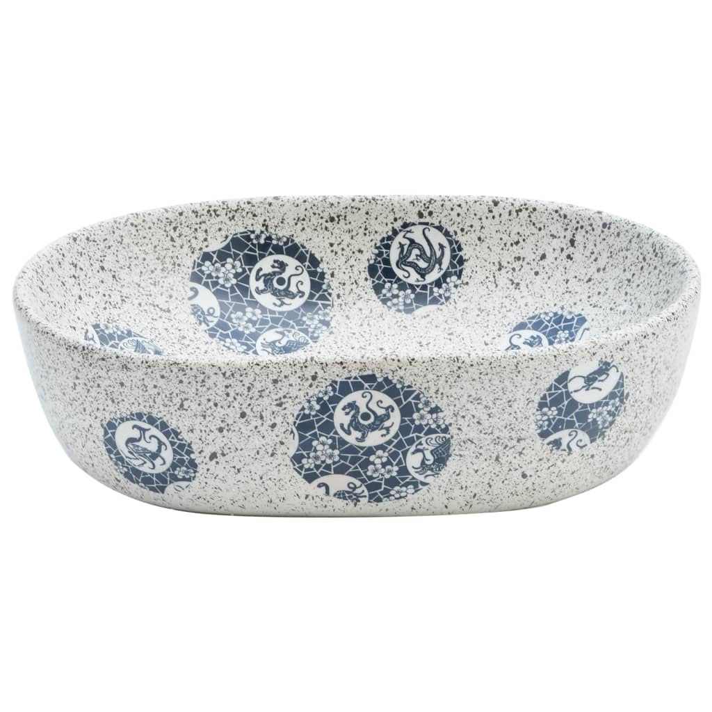 håndvask til bordplade 47x33x13 cm oval keramik grå og blå