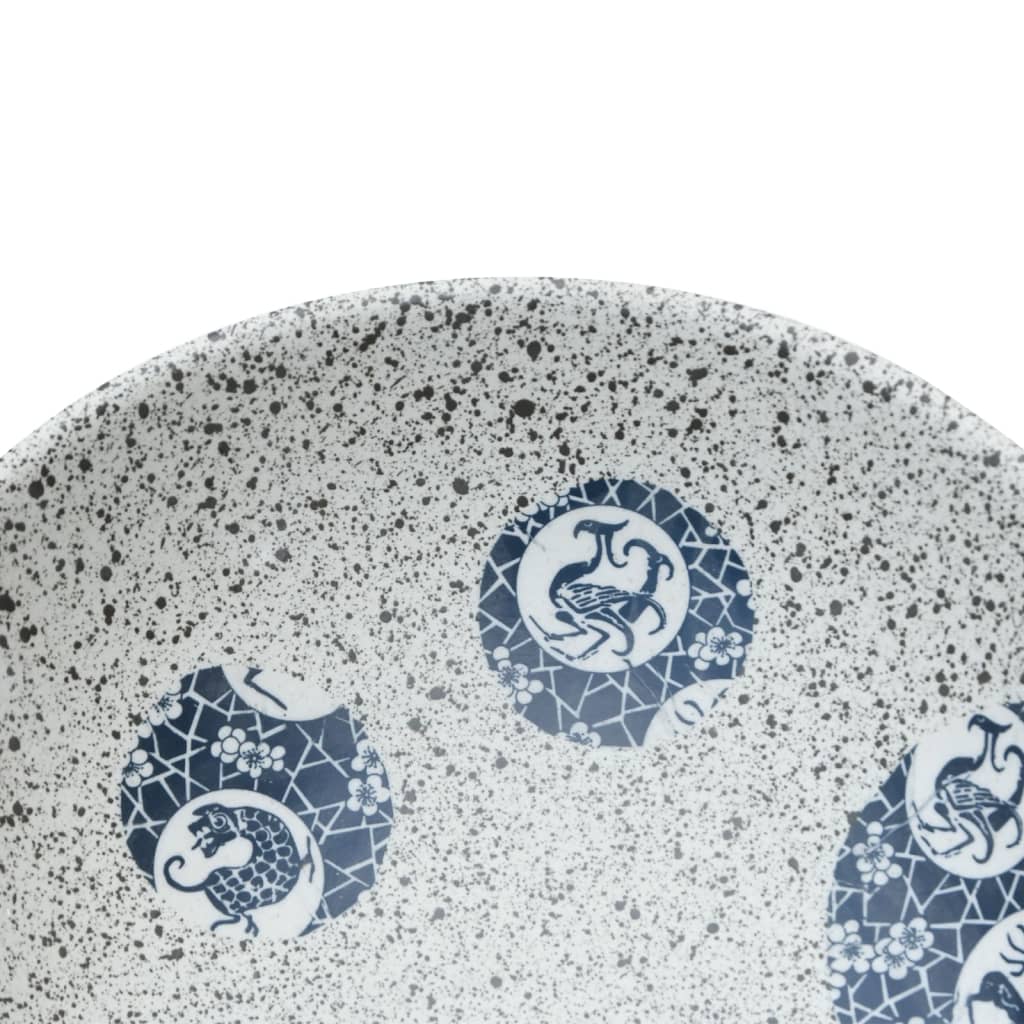 håndvask til bordplade 47x33x13 cm oval keramik grå og blå