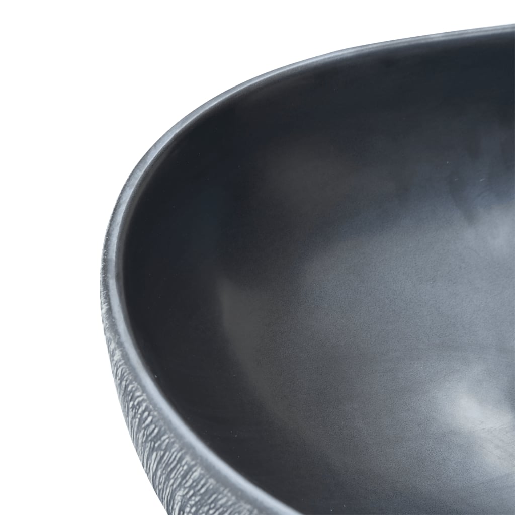 håndvask til bordplade 47x33x13 cm oval keramik sort og grå