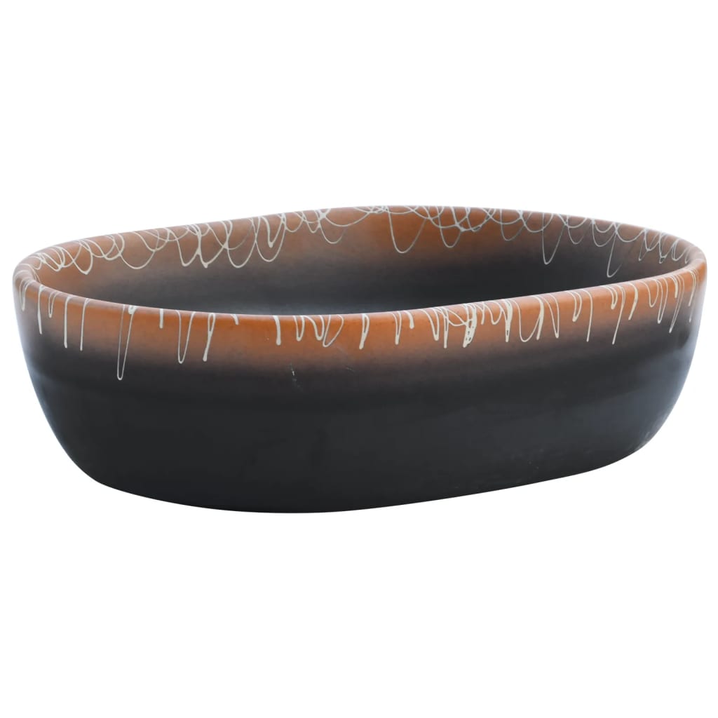 håndvask til bordplade 47x33x13 cm oval keramik sort og orange