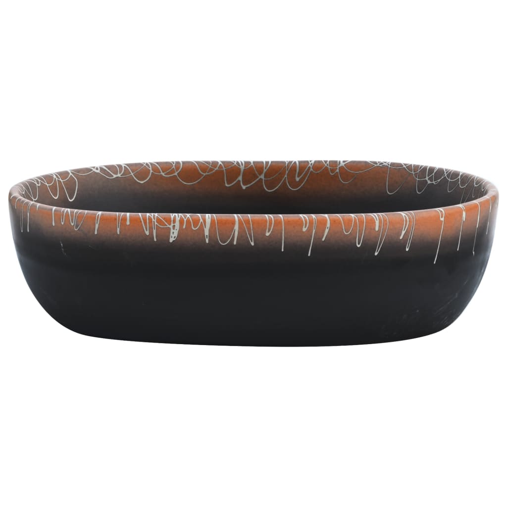 håndvask til bordplade 47x33x13 cm oval keramik sort og orange