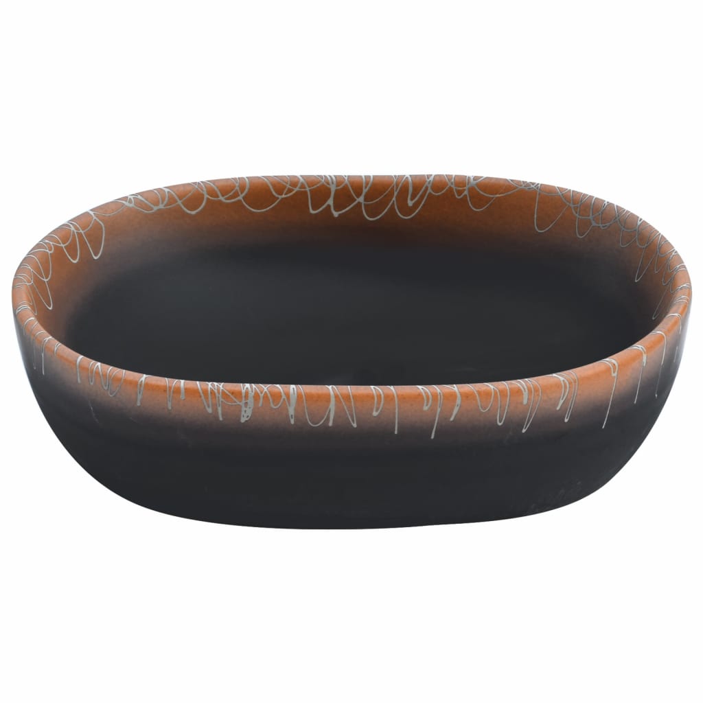 håndvask til bordplade 47x33x13 cm oval keramik sort og orange