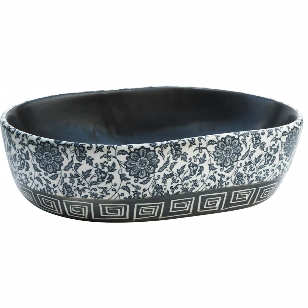 håndvask til bordplade 47x33x13 cm oval keramik sort og blå