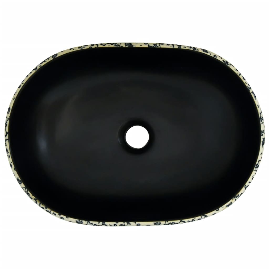 håndvask til bordplade 47x33x13 cm oval keramik sort og blå