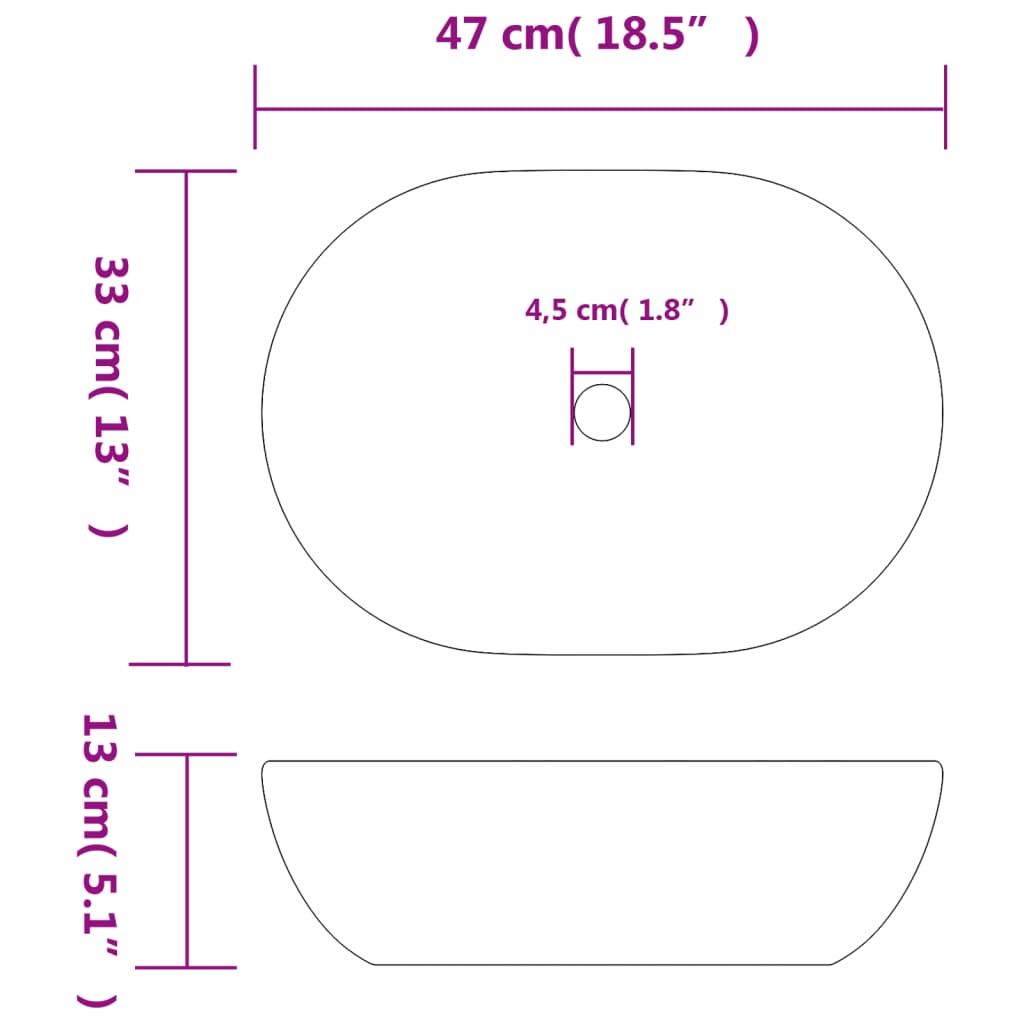 håndvask til bordplade 47x33x13 cm oval keramik sort og blå