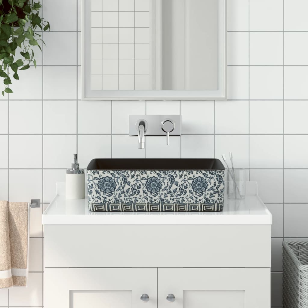 håndvask til bord 46x35,5x13 cm rektangulær keramik sort og blå