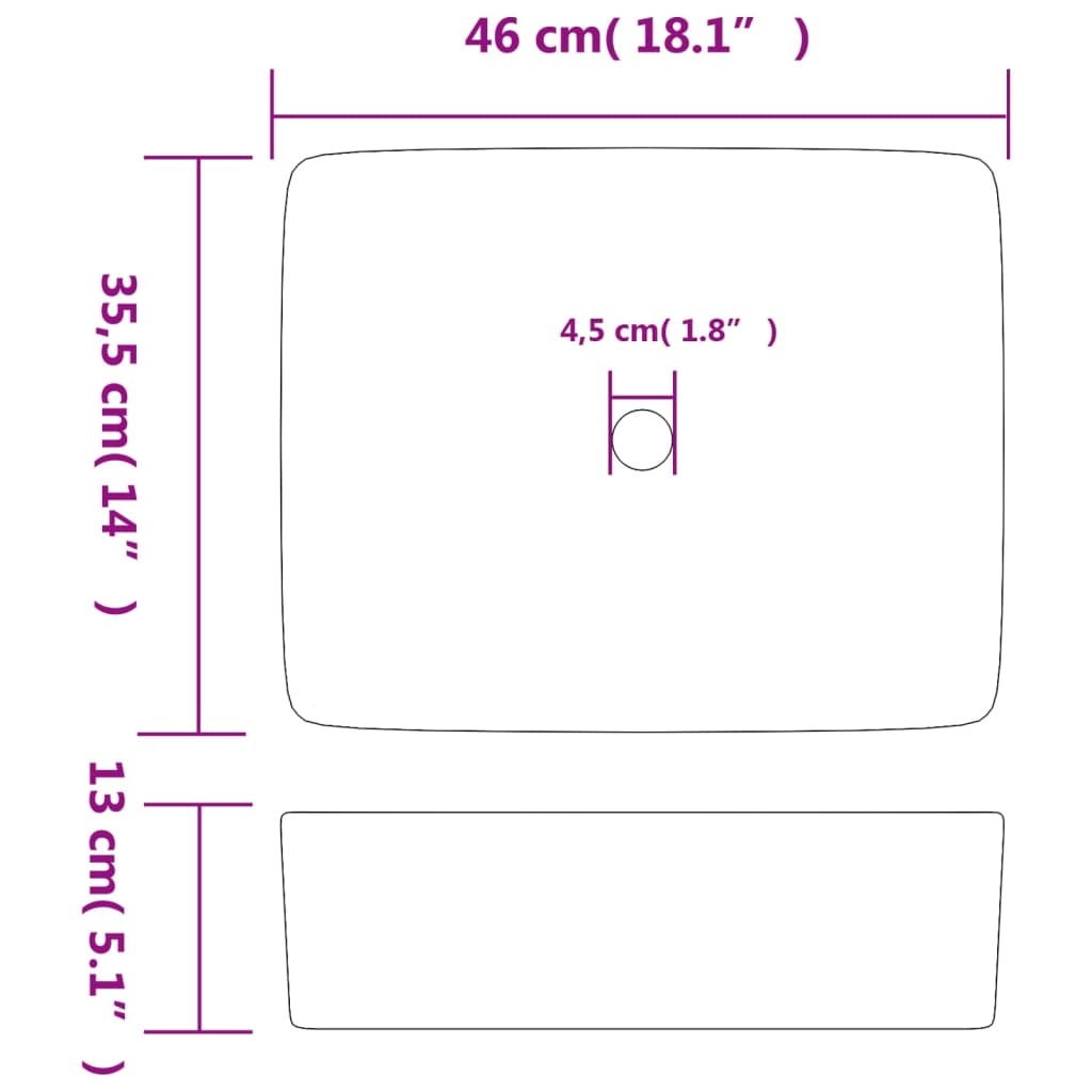 håndvask til bord 46x35,5x13 cm rektangulær keramik sort