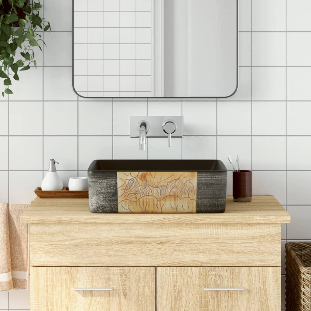 håndvask til bord 46x35,5x13 cm rektangulær keramik sort brun