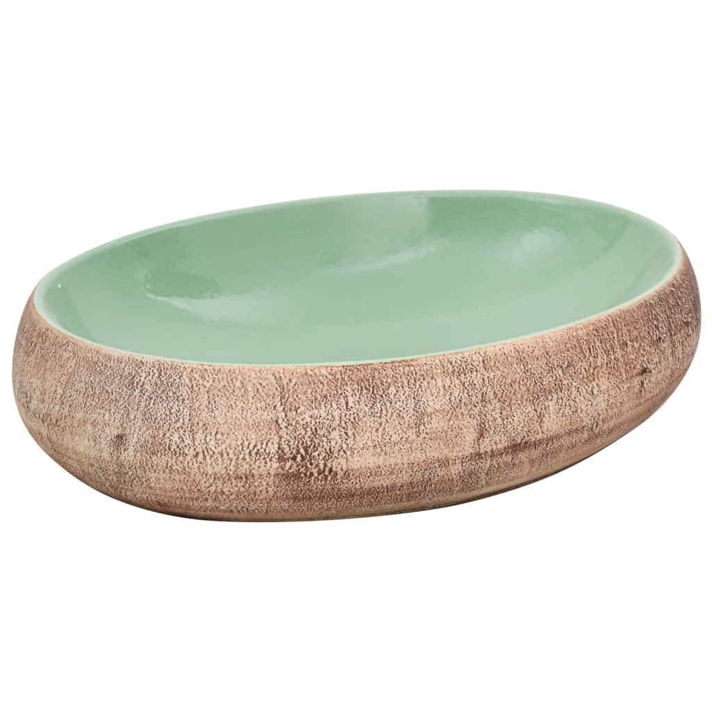 håndvask til bordplade 59x40x15 cm oval keramik grøn og brun