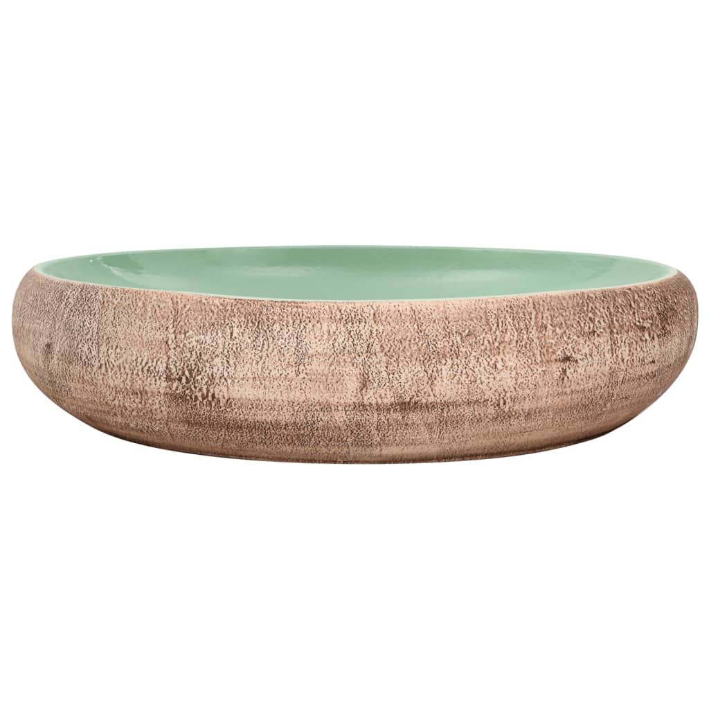 håndvask til bordplade 59x40x15 cm oval keramik grøn og brun