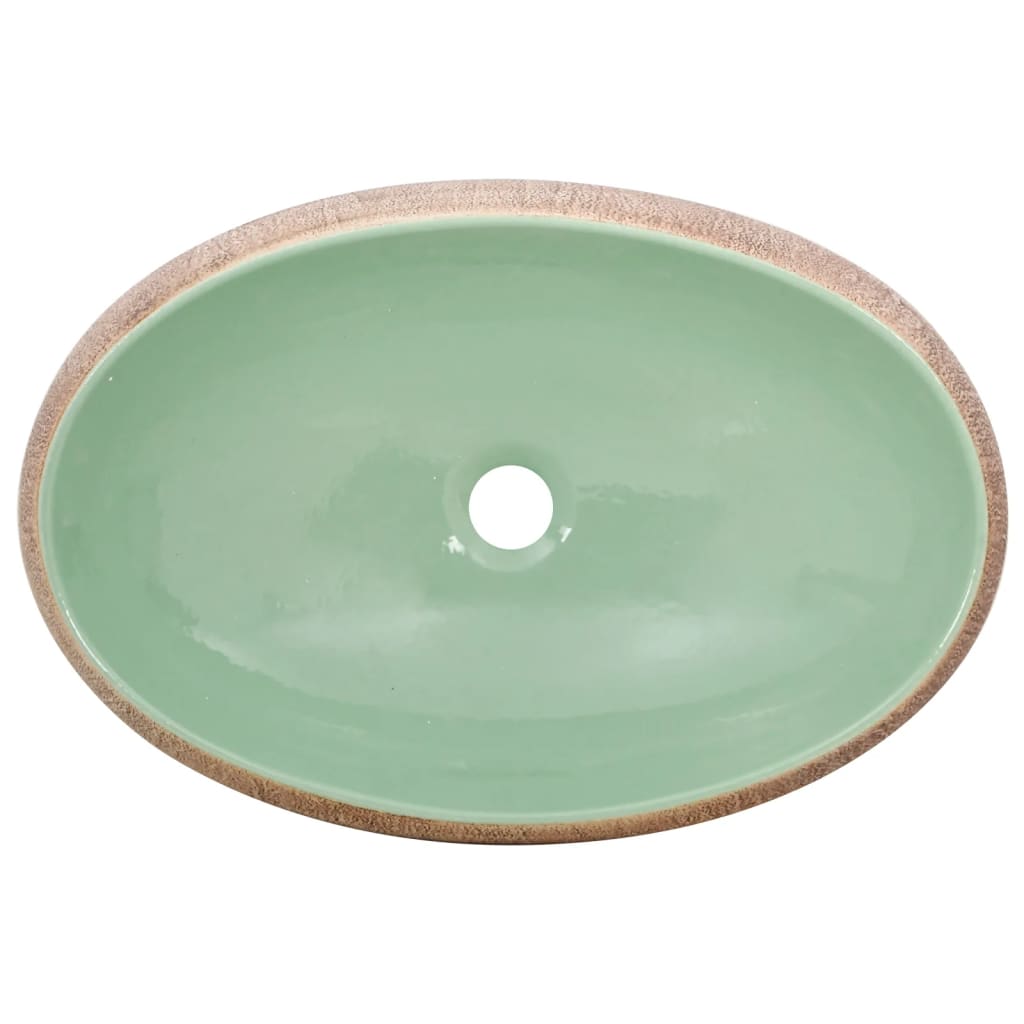 håndvask til bordplade 59x40x15 cm oval keramik grøn og brun