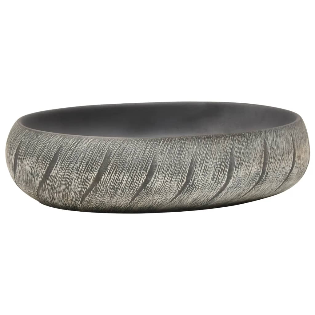 håndvask til bordplade 59x40x15 cm oval keramik sort og grå