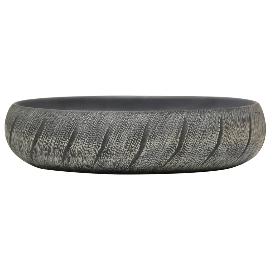 håndvask til bordplade 59x40x15 cm oval keramik sort og grå