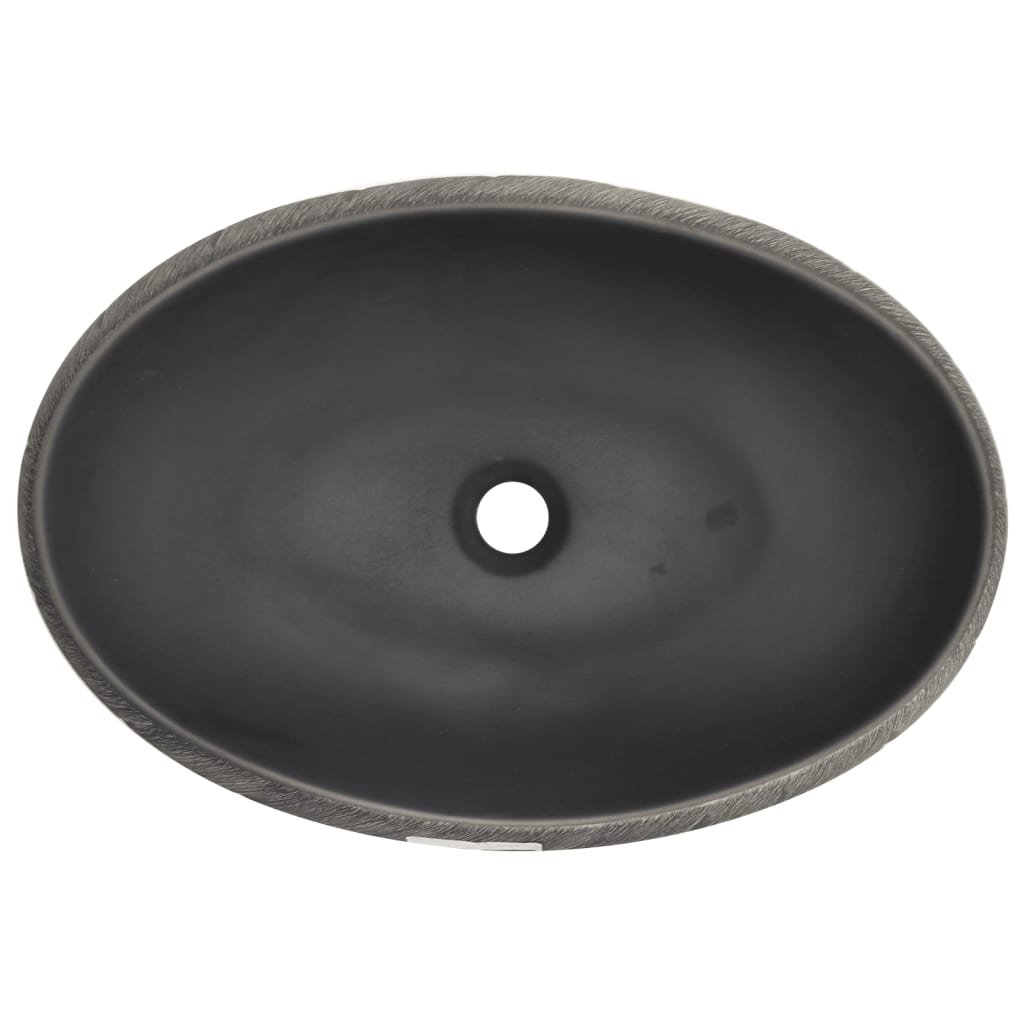 håndvask til bordplade 59x40x15 cm oval keramik sort og grå