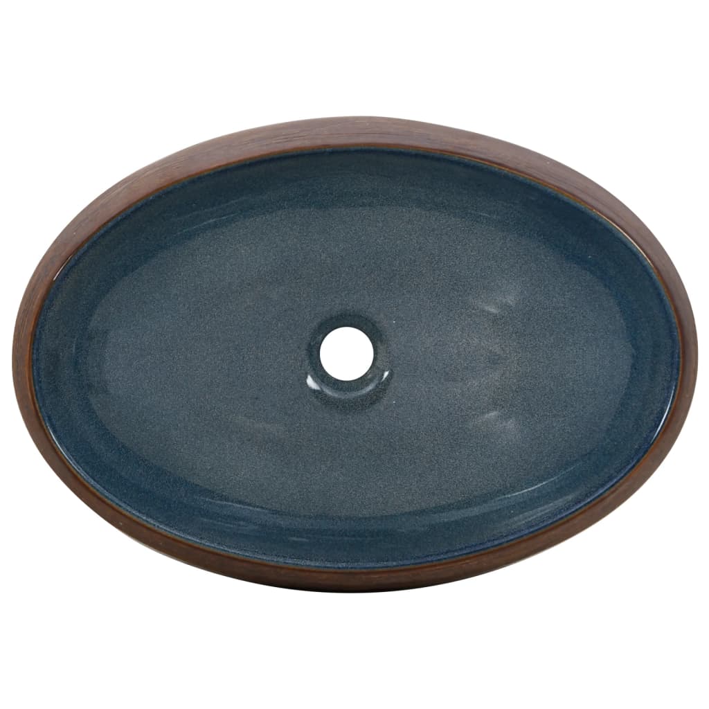 håndvask til bordplade 59x40x15 cm oval keramik brun og blå