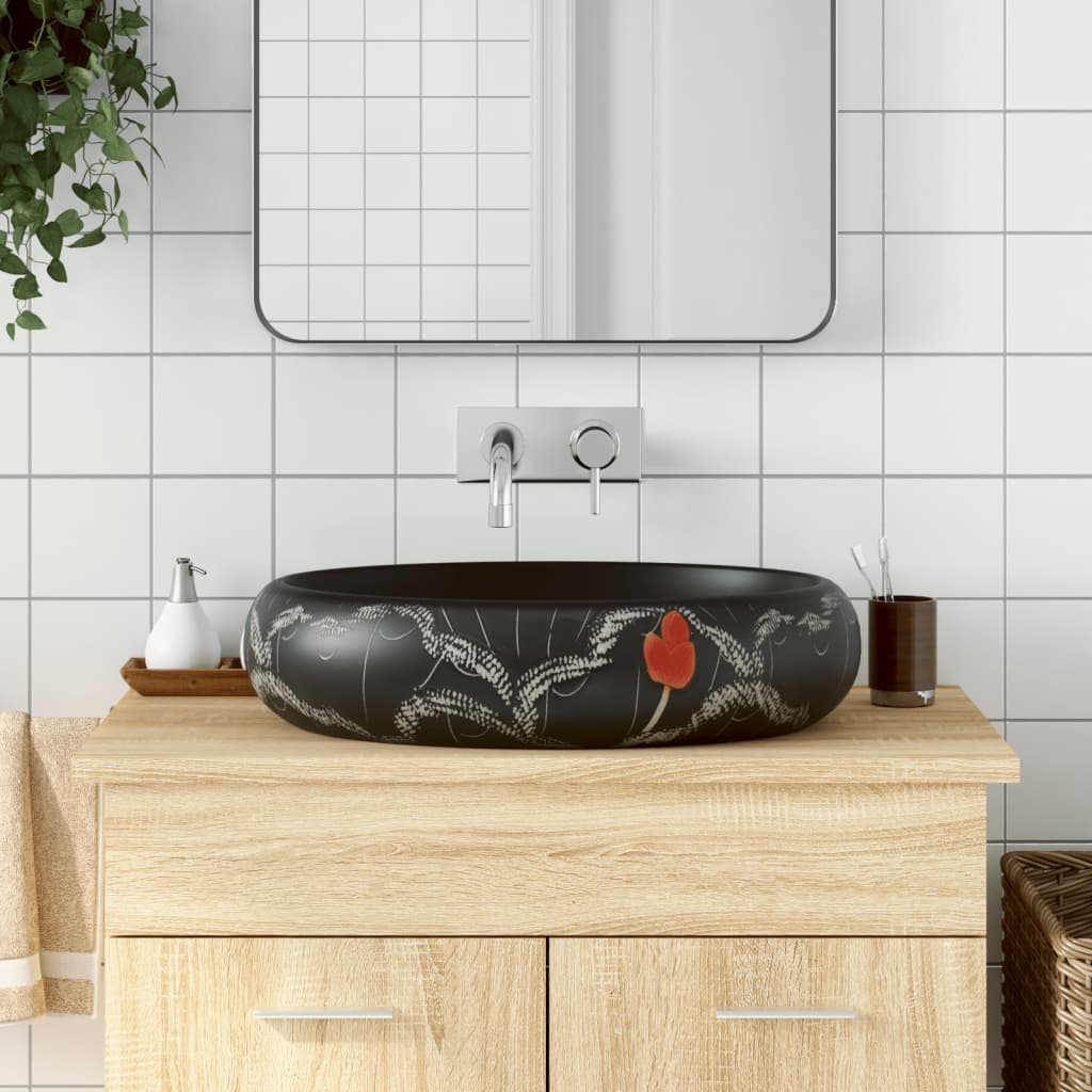 håndvask til bordplade 59x40x15 cm oval keramik sort