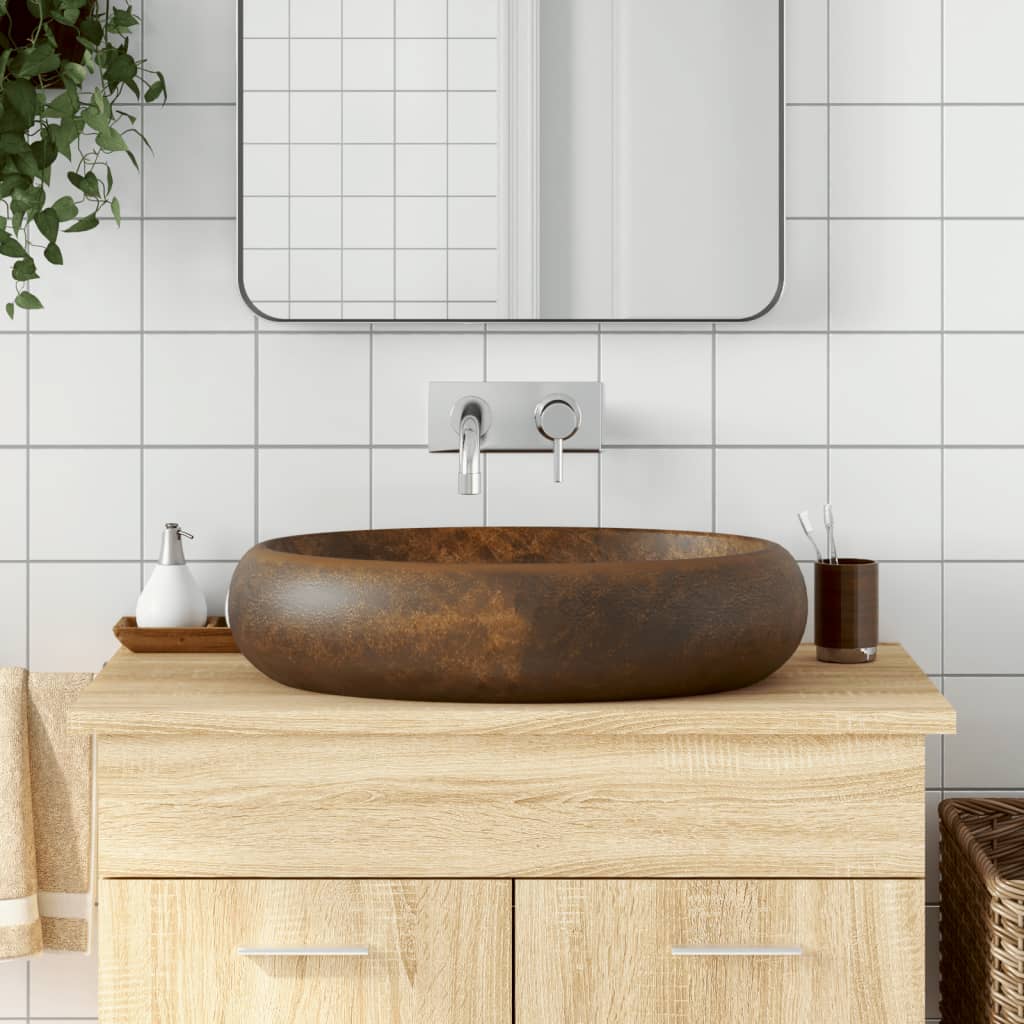 håndvask til bordplade 59x40x15 cm oval keramik brun
