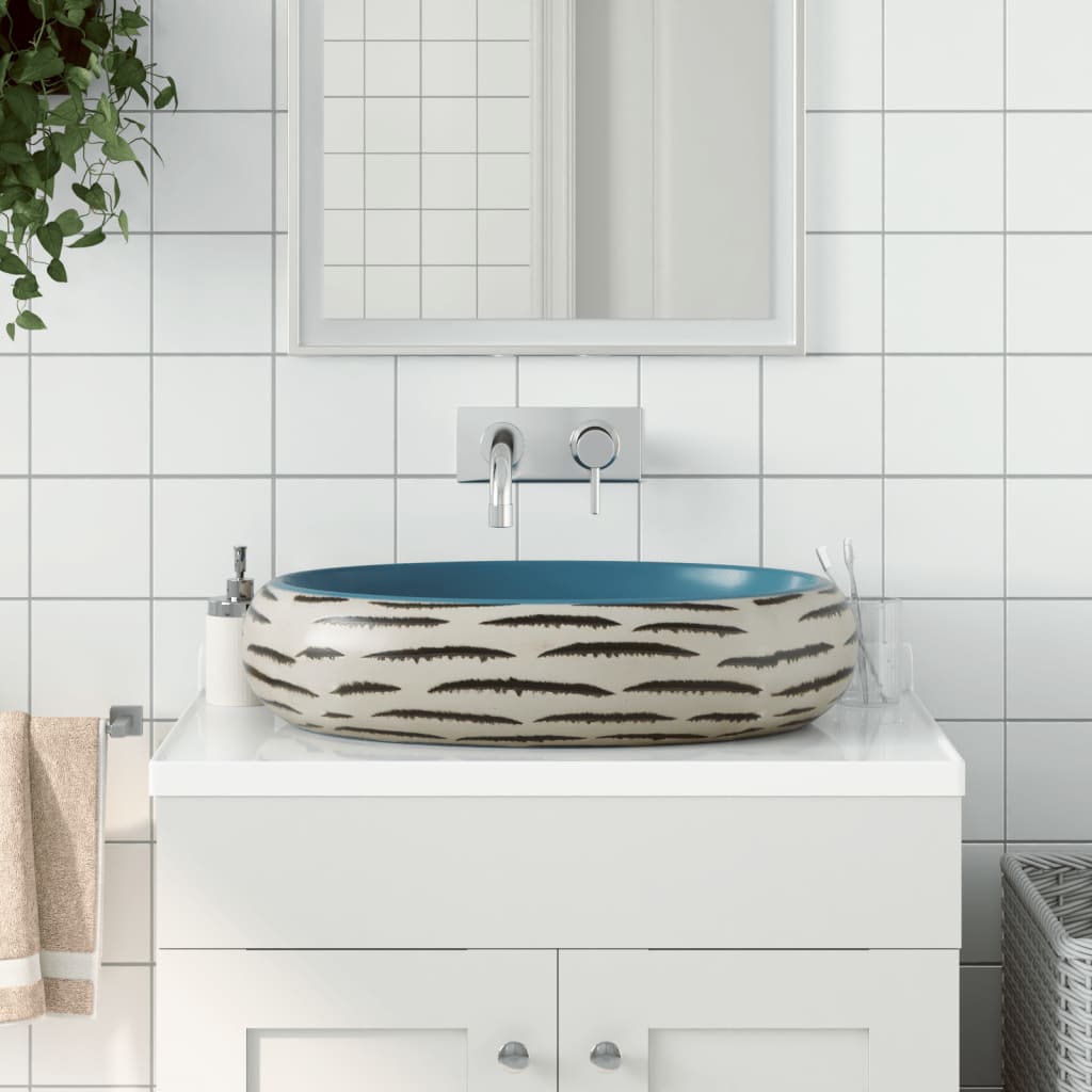håndvask til bordplade 59x40x15 cm oval keramik flerfarvet