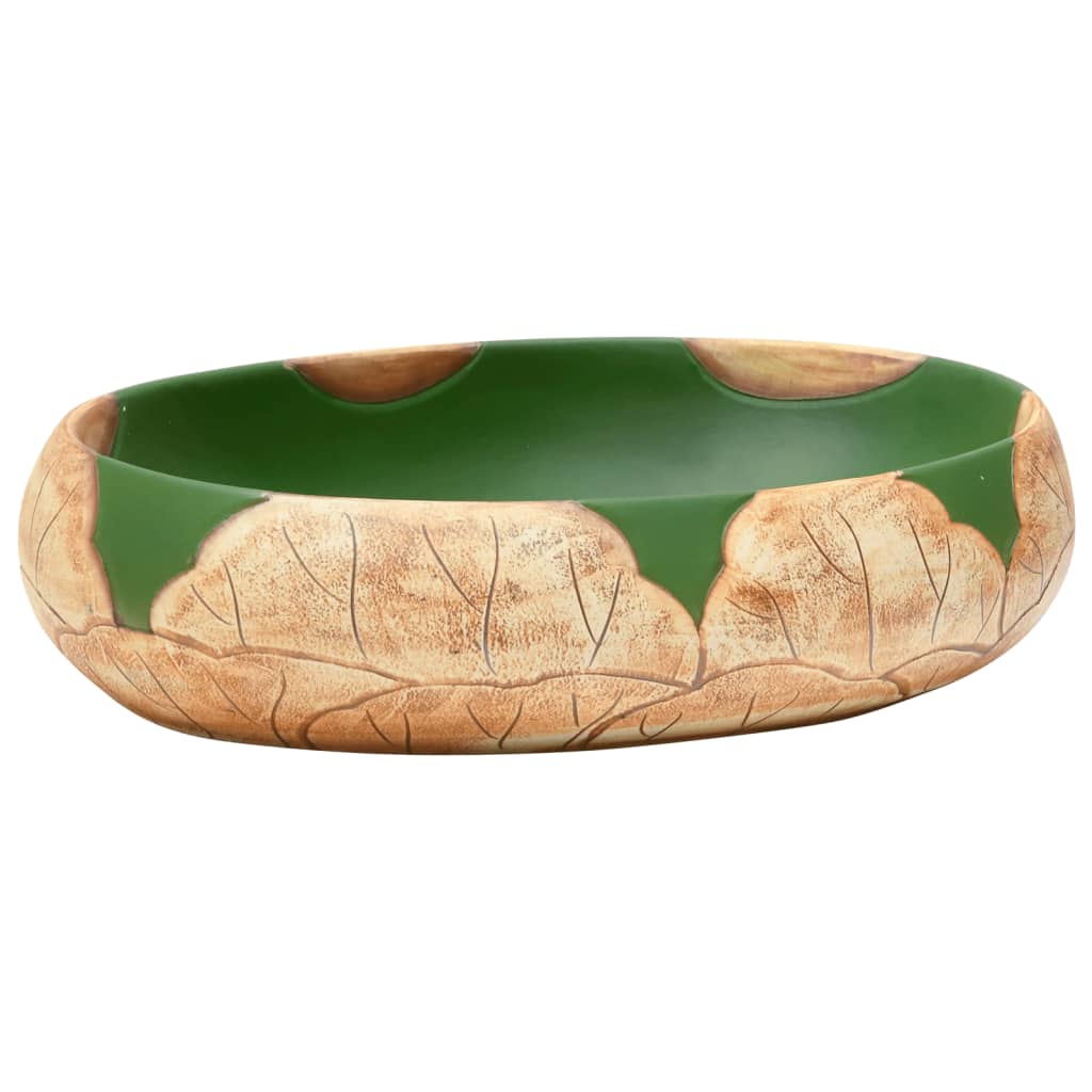 håndvask til bordplade 59x40x15 cm oval keramik grøn og brun