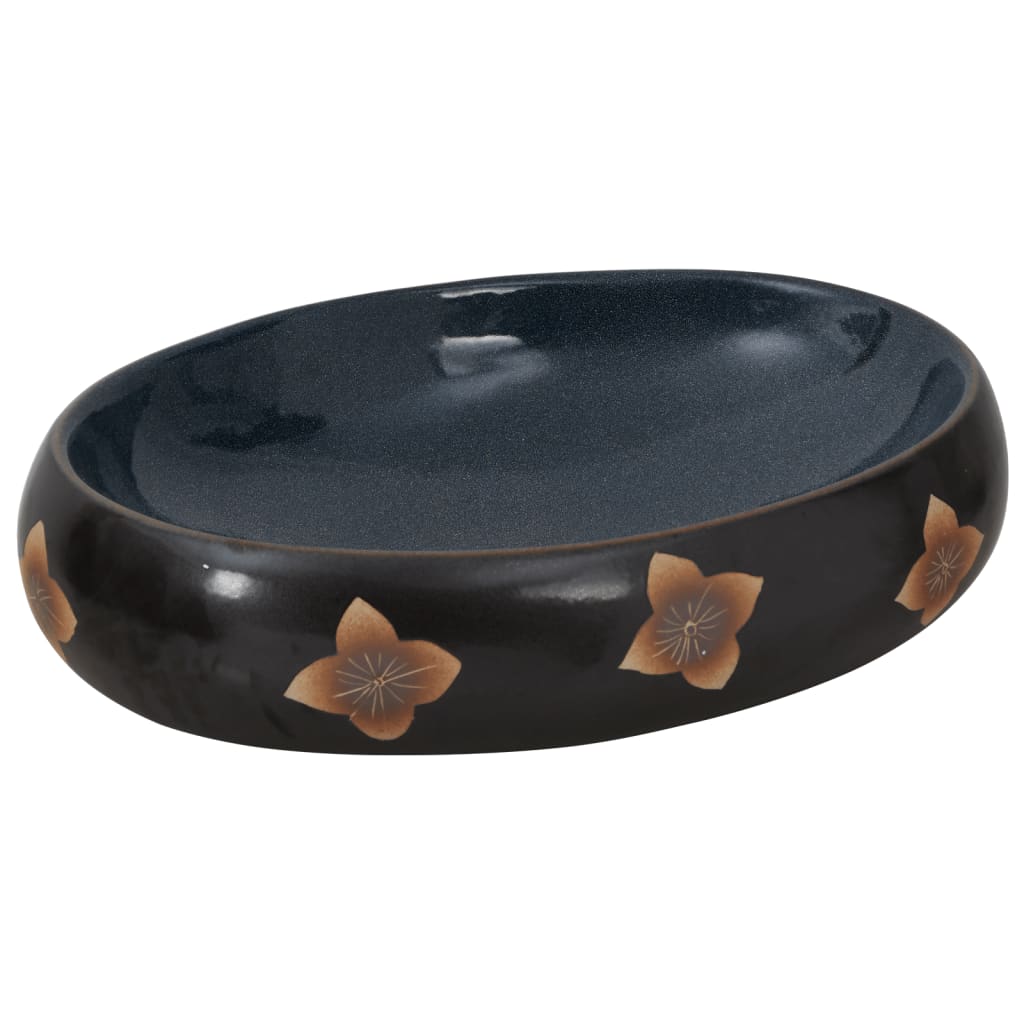 håndvask til bordplade 59x40x15 cm oval keramik sort og blå