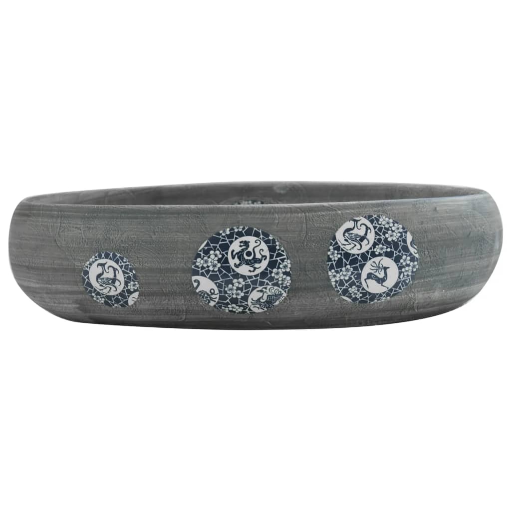 håndvask til bordplade 59x40x15 cm oval keramik grå