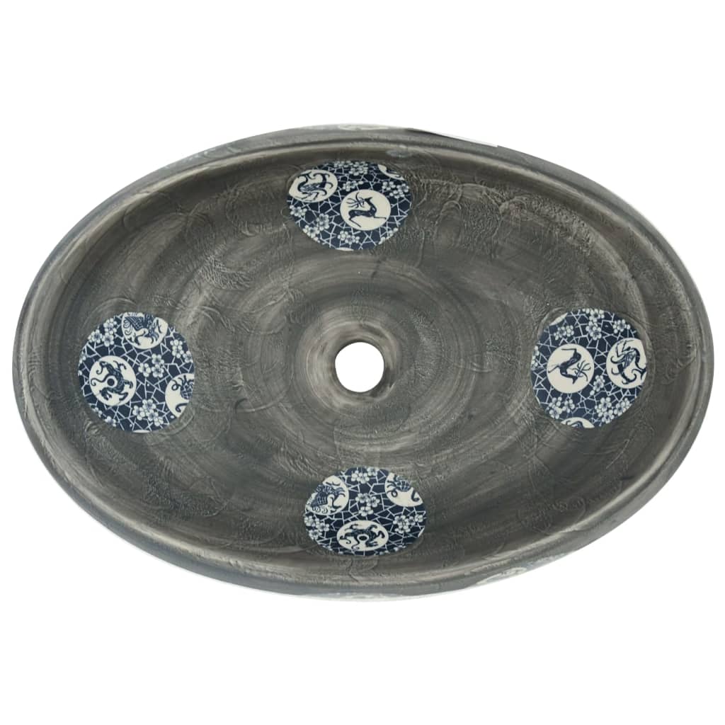 håndvask til bordplade 59x40x15 cm oval keramik grå