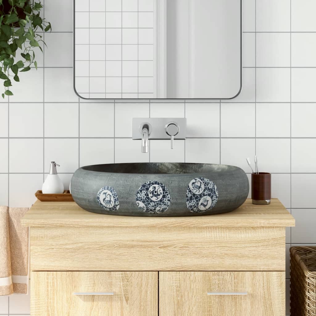 håndvask til bordplade 59x40x15 cm oval keramik grå
