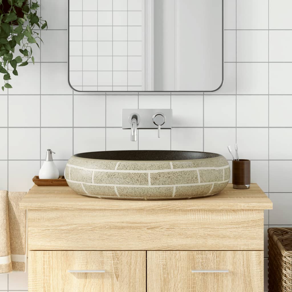 håndvask til bordplade 59x40x15 cm oval keramik flerfarvet