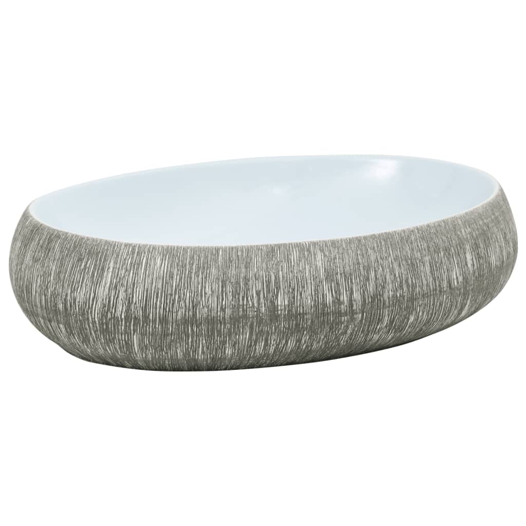 håndvask til bordplade 59x40x15 cm oval keramik grå og blå