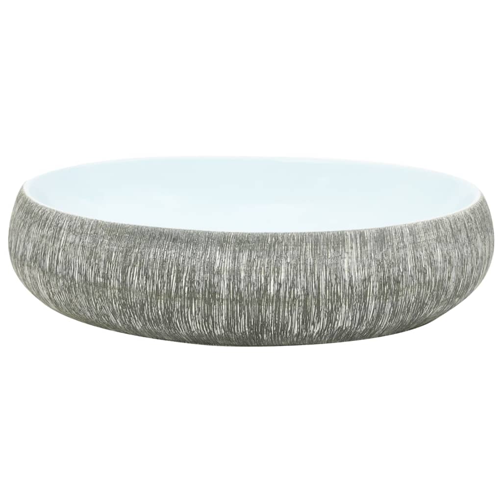 håndvask til bordplade 59x40x15 cm oval keramik grå og blå